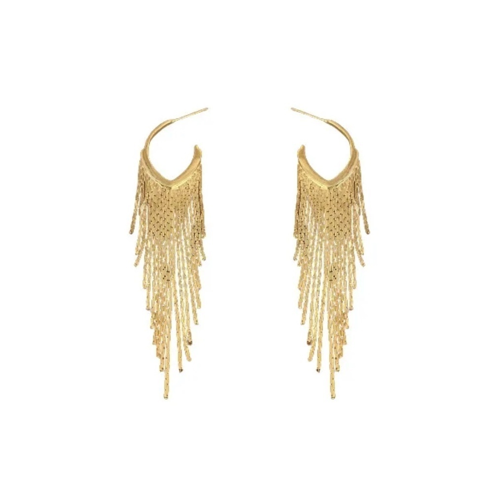 Gold Fringe Dangle Earrings – Long 3-Inch Textured Drop Earrings for Women (0.71